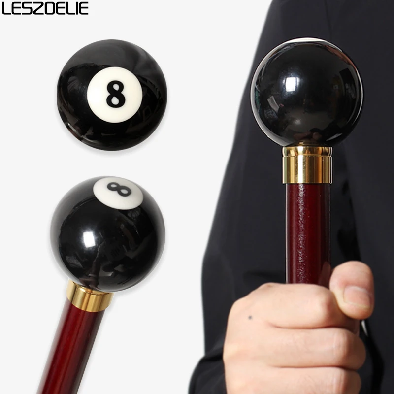 Black 8th Billiards Resin Handle 3-Piece Red Wooden Walking Stick Elegant Fashionable Decorative Canes for Men And Women