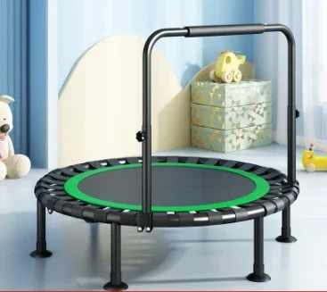 40-Zoll-Trampolin mit Handläufen, kleines Indoor-Trampolin, zusammenklappbares Fitnessbett für Heimgymnastik