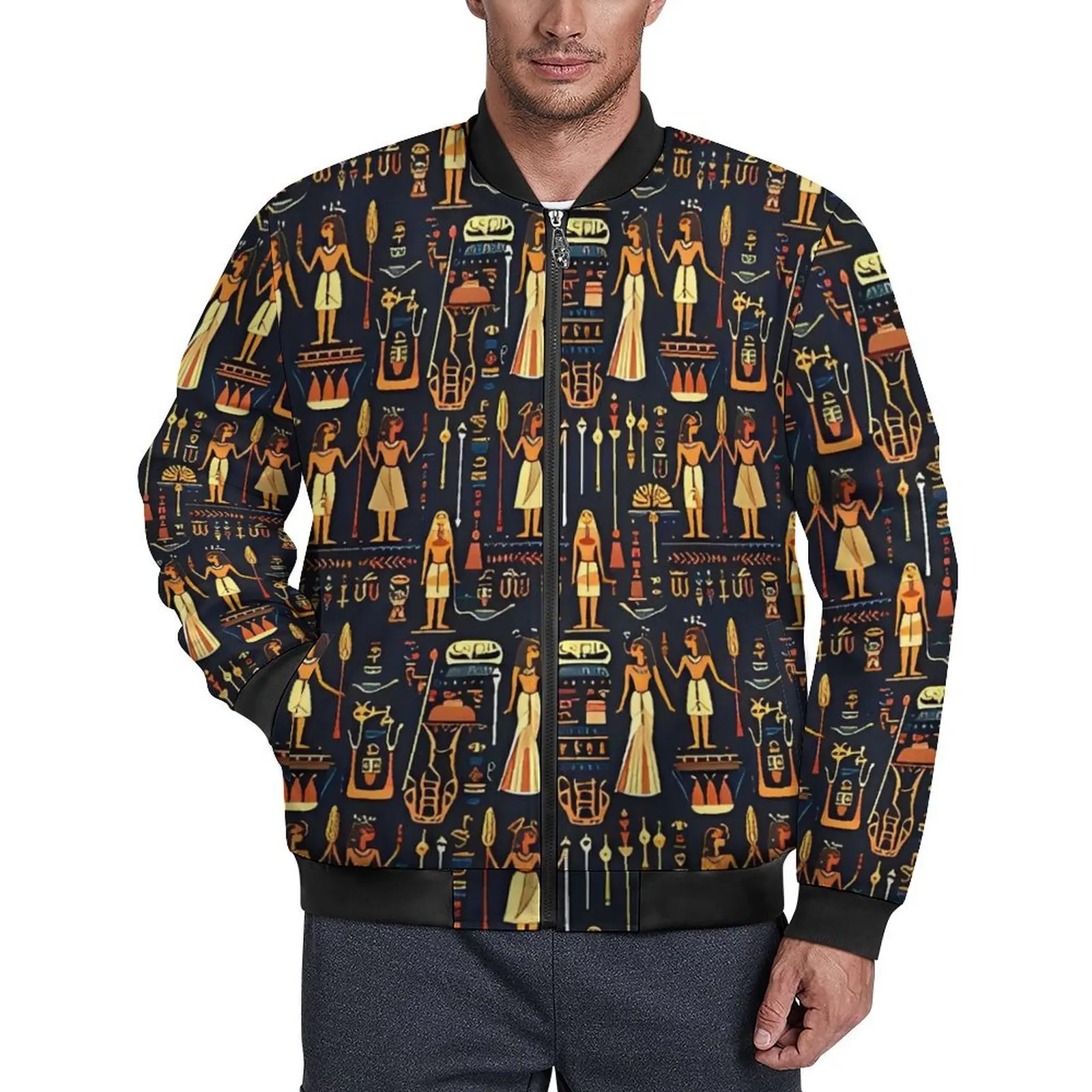 Ancient Egyptian Art Pattern Jackets Men  Autumn Coats Vintage Hooded Casual Windbreak Pattern Outerwear Jacket 4XL 5XL 6XL