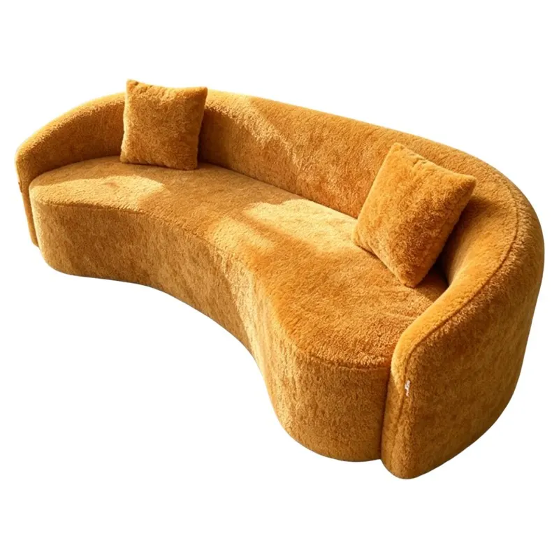 LMM vacuum compression pea sofa home living room curved lamb wool cashew sofa