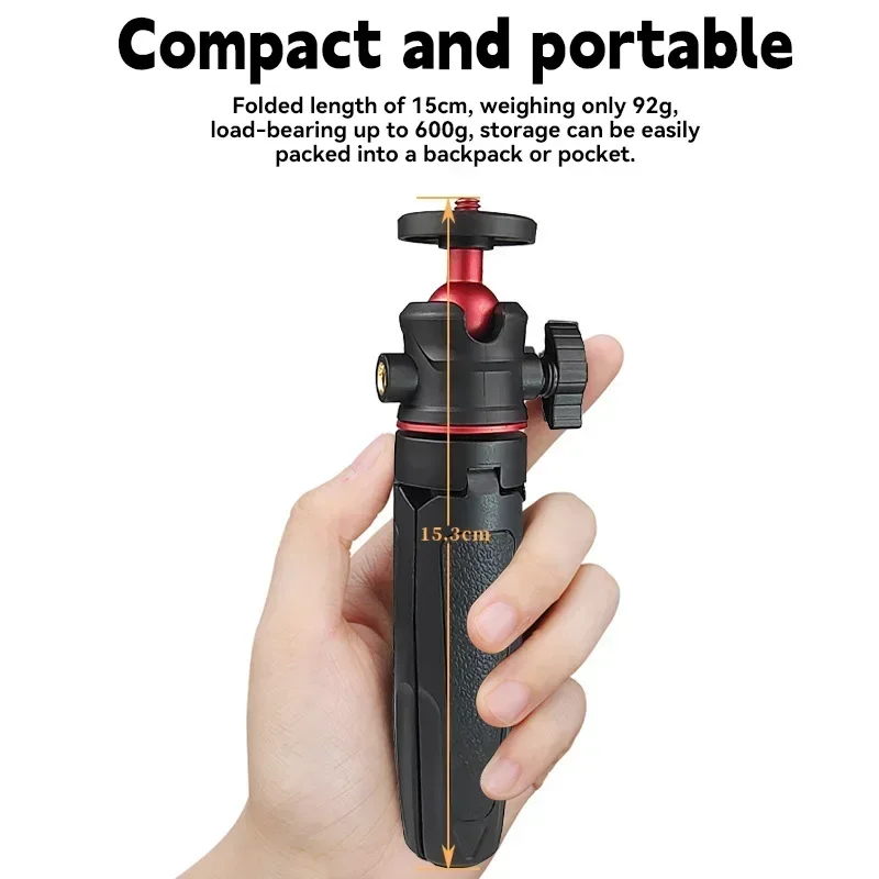 Mini Extendable Desktop Tripod Handheld Photography Bracket Stand w/ Flexible Ballhead 1/4 Inch Screw Mount for Selfie