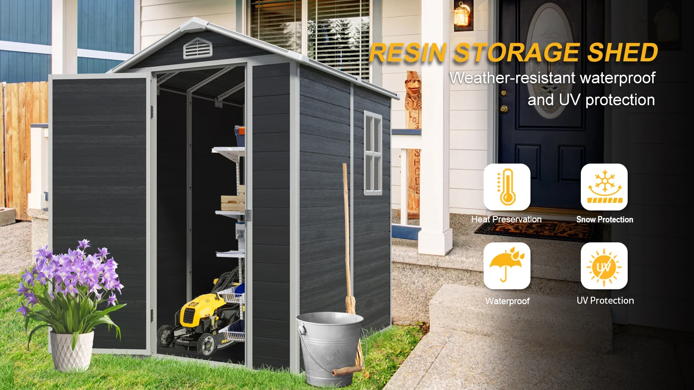 

4 ft x 6 ft Outdoor plastic Storage Shed with floor,Black (W540S00042)