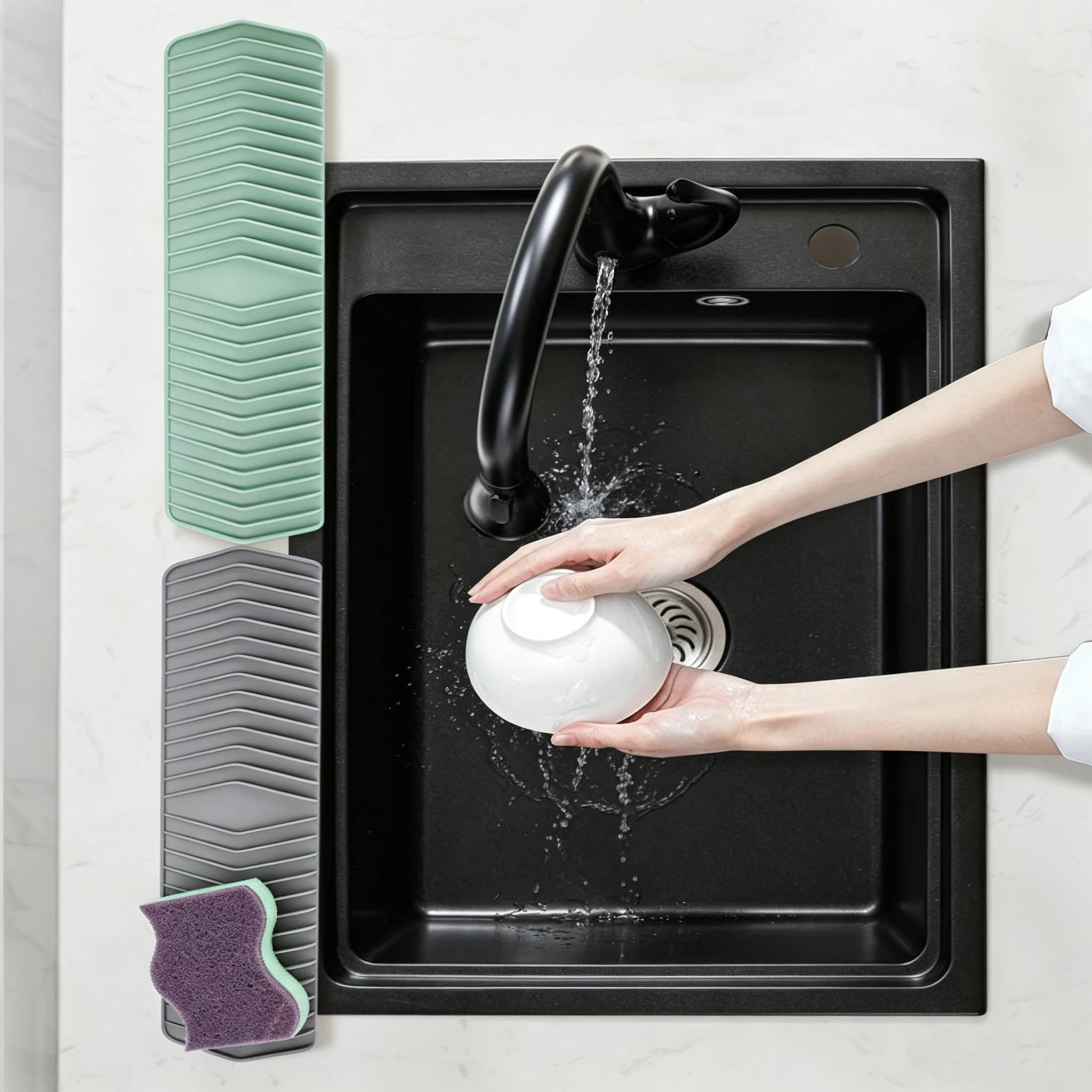 Silicone Soap Dish Drain Rack Mat Kitchen Bathroom Multifunctional Narrow Edge Holder Non-ponding Sink Tray Drain Mat Drying Pad