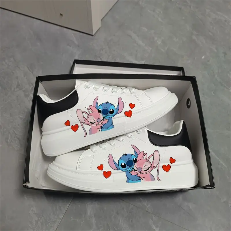 Kawaii Stitch Sport Shoes Couple Casual Sneakers Anime Angel Basket Shoes Disney Stitch Board Shoes Kids Tennis Shoes Size 35-44