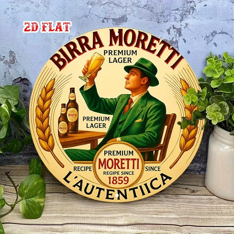 Birra Moretti Italian Beer Logo Men's Drinking Design 2d Round 8in Wooden Signboard Retro Bar Club Hanging Wall Decor