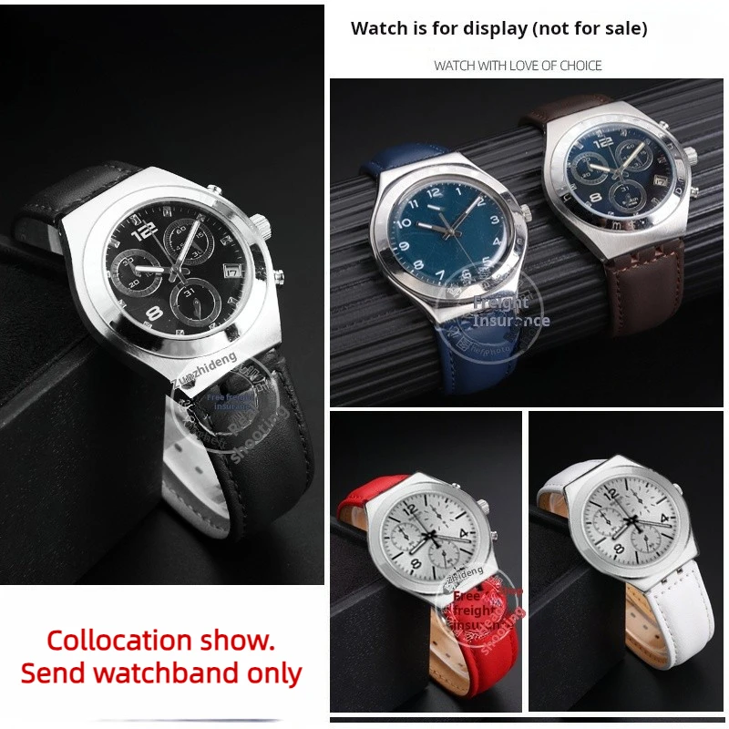 Correa de reloj de cuero genuino de alta calidad de 17mm y 19mm para hombre y mujer, compatible con Swatch YCS YAS YGS, con hebilla de metal 3