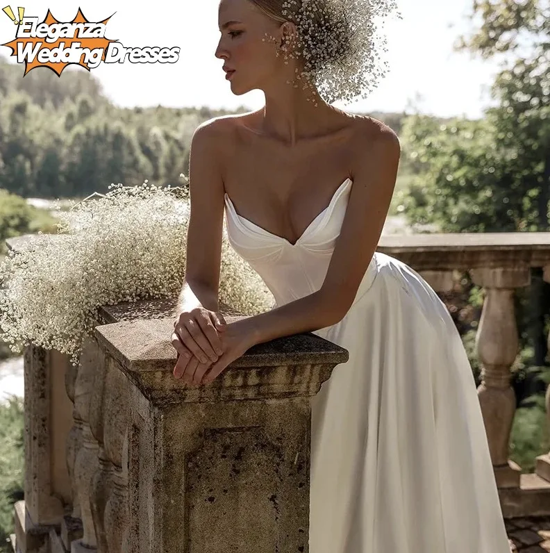 فساتين زفاف بسيطة مخصصة على شكل حرف a فستان زفاف طويل مع جيب للنساء فساتين حفلات الزفاف المسائية Vestidos De Novia 2025