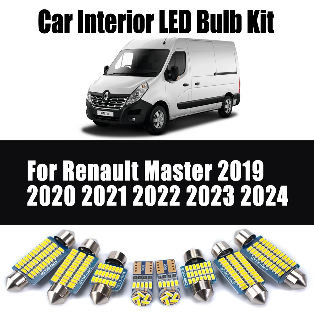 11Pcs Canbus Vehicle LED Interior Map Dome Trunk License Plate Light Kit For Renault Master 2019- 2022 2023 2024 Car Accessories