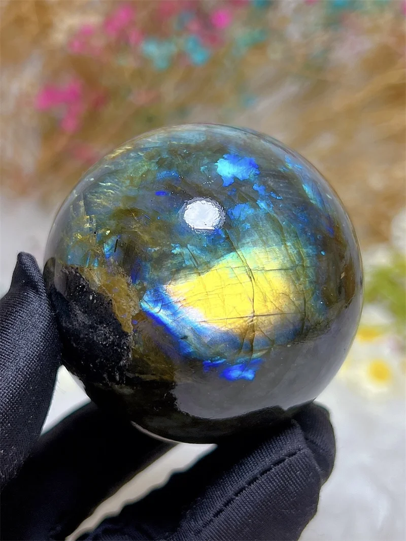 Natura Crystal Blue Labradorite SPhere With Rain Bow Free Form  Carving Reiki Healing Stone Home Decoration Exquisite Gift