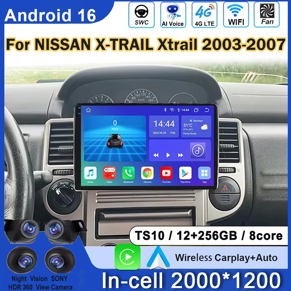 Android Car Radio For NISSAN X-TRAIL Xtrail 2003- 2007 Carplay Stereo QLED Screen Navigation Multimedia Video Player No 2din DVD