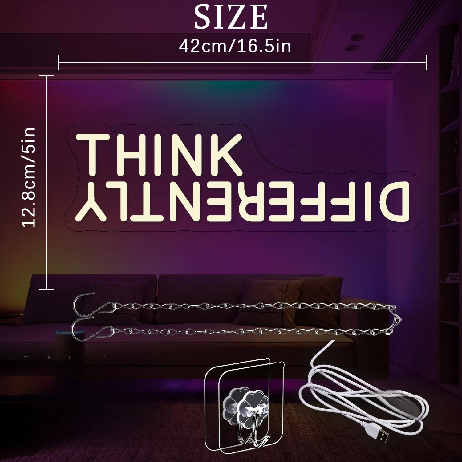 فكر بشكل مختلف علامة النيون USB مصباح ليد للفصول الدراسية مكتب غرفة الدراسة مكتبة بار غرفة نوم ديكور المنزل هدية شخصية