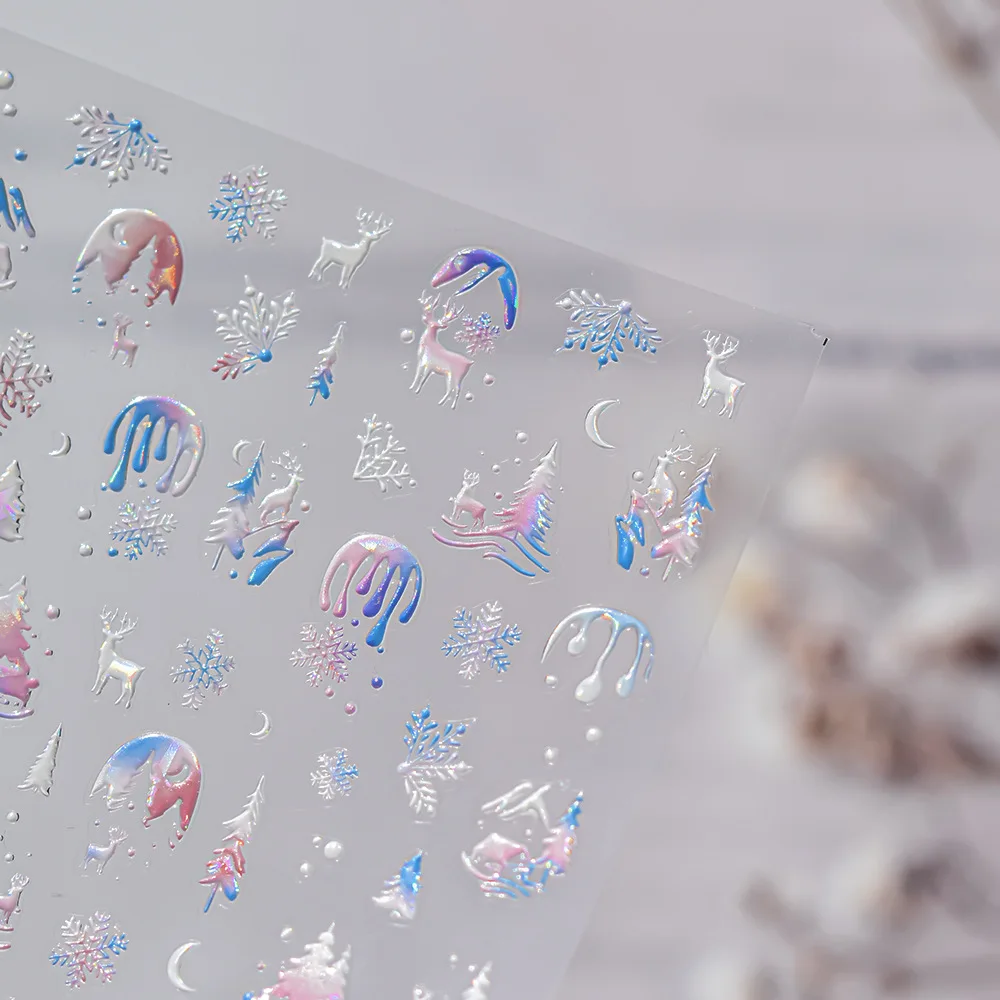 1pcs Cute Shell Light Christmas Nail Stickers Aurora Snowfield Mixed Elk Self Adhesive Nail Art Decorat Stickers New Year Parts