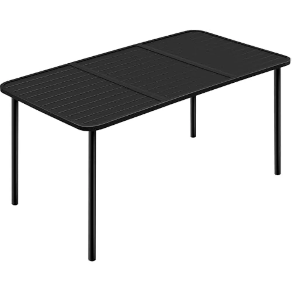 

Outdoor Dining Table for 6 Person, Rectangular Slatted Metal Patio Table for Deck Garden Lawn Backyard Use, Black
