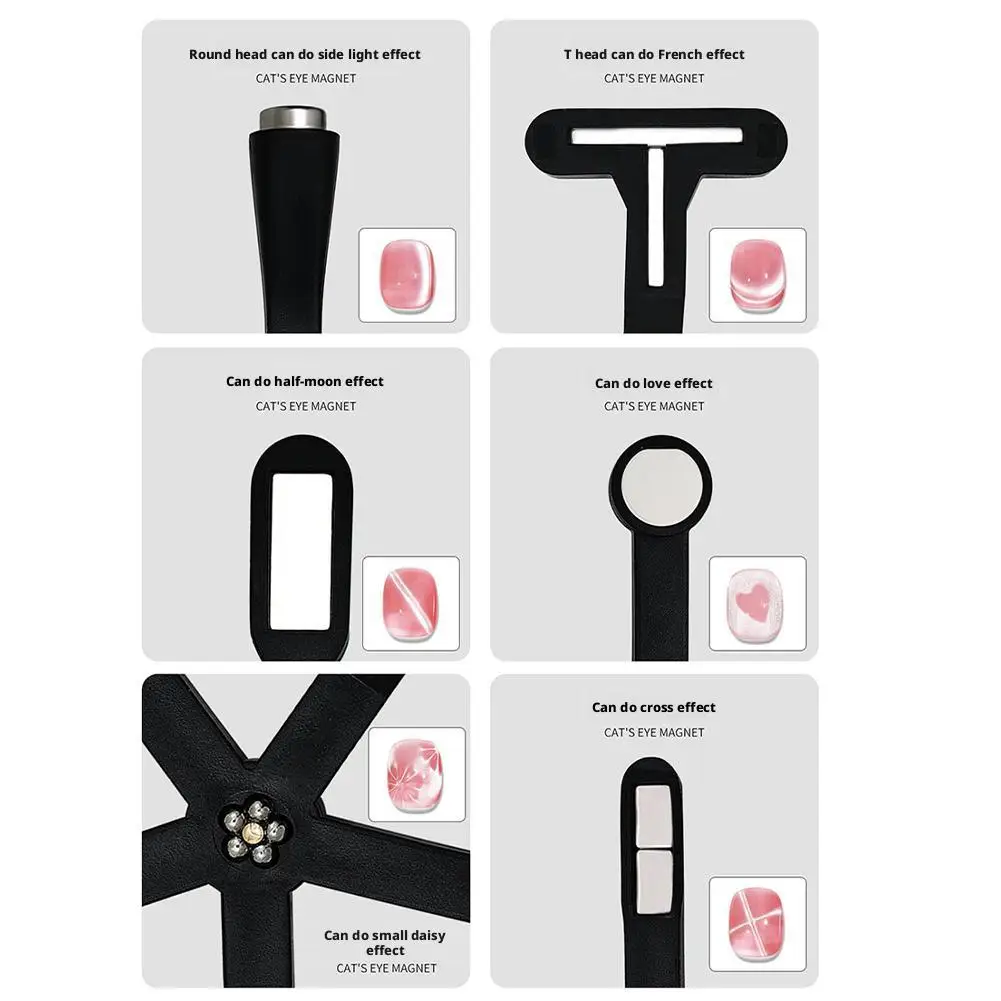 عصا مغناطيسية قوية تصميم فني بريق تأثير مانيكير اكسسوارات 6 في 1 مسمار الفن القط العين البولندية الأسود مسمار المغناطيس أداة