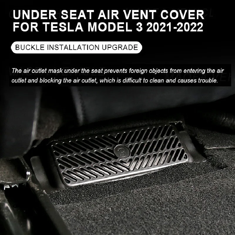 2pcs Under Seat Air Outlet Cover For Tesla Model 3 Y Upgrade Buckle Install Protective Grille Dust Case Mask Styling Cover Patch