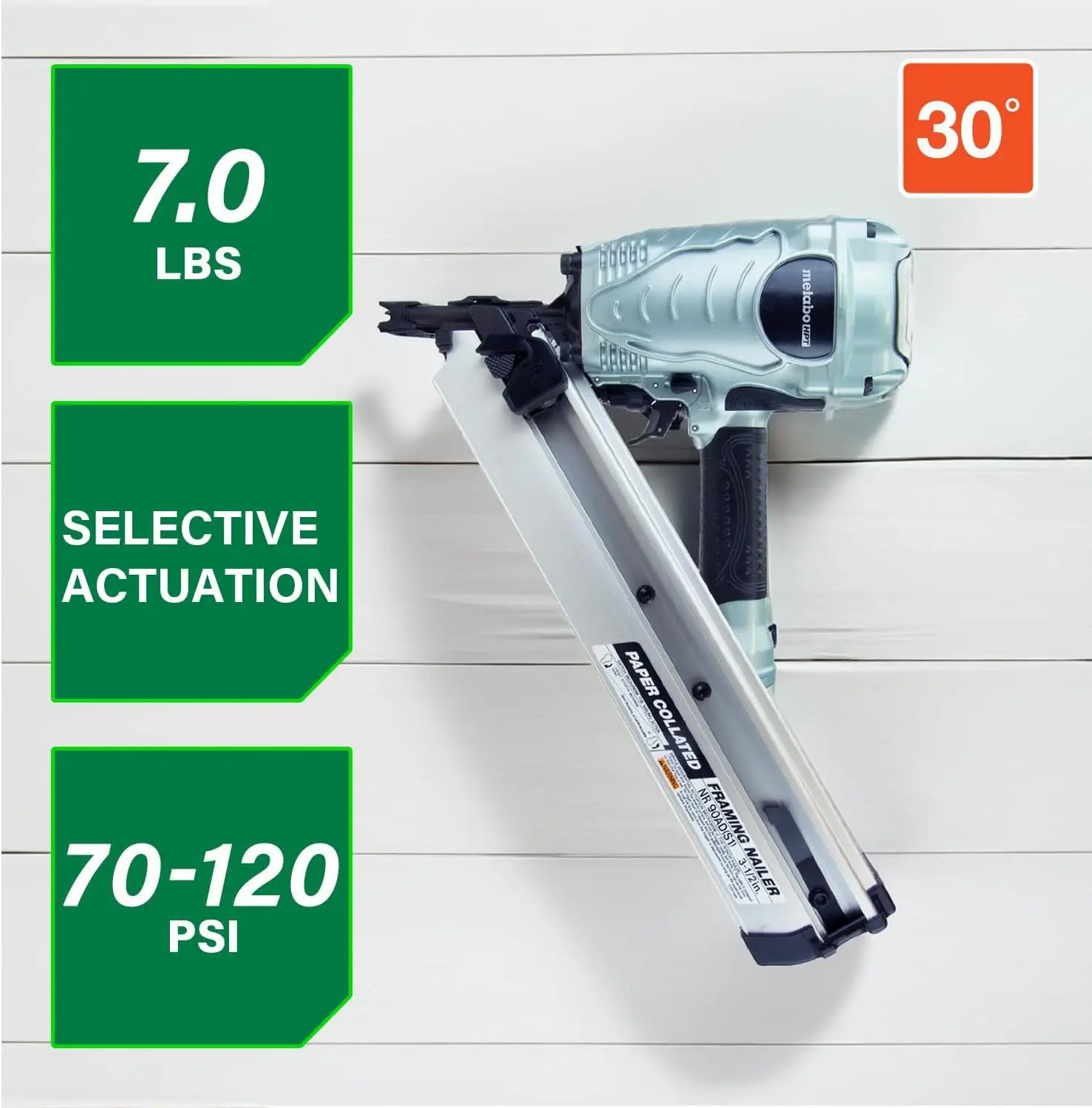 Framing Nail Gun for Flooring, Truss Assembly, Roof Sheathing, and Home Construction, Fast-Action Nail Switching, 3.5-Inch 30-Degree Paper Collated Nails