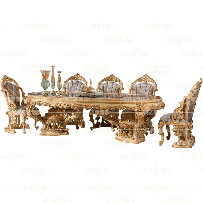 Custom European style dining table high-end solid wood home dining table French retro table and chair combination villa