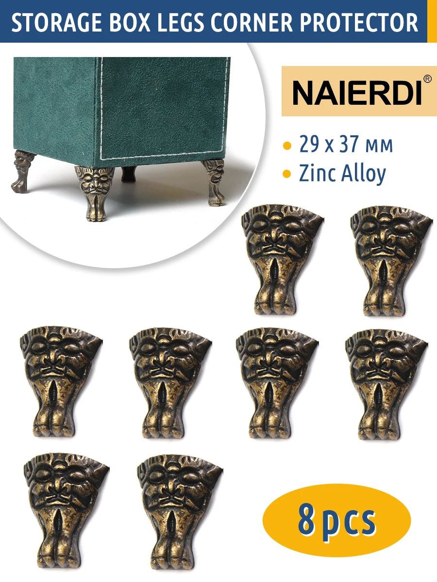 NAIERDI 8 Pieces Decorative Corner Protector Zinc Alloy Corner Bracket Wood Box Feet Leg for Jewelry Box Storage Box Edge Cover