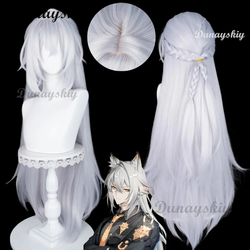 

Severian ZZZ Cosplay Wig Long 98cm Silver White Pre Styled Crimped Wig Heat Resistant Fiber Hair for Comic Con Holiday Events