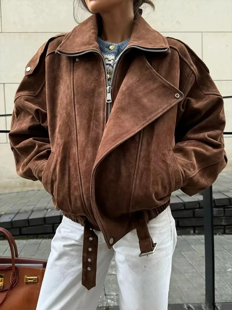 

KONDALA Casual Chic Women Solid Jackets Long Sleeve Zipper Pockets Straight Coats New Fashion 2025 Autumn Holiday Female Coats