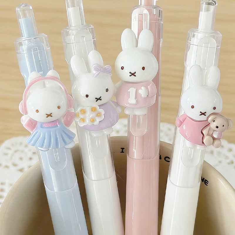 

4pcs 3D Miffy Retractable Gel Pen ST Tip 0.5mm Black Ink Cartoon Writing Tool Lightweight Smooth Stationery for Student Study