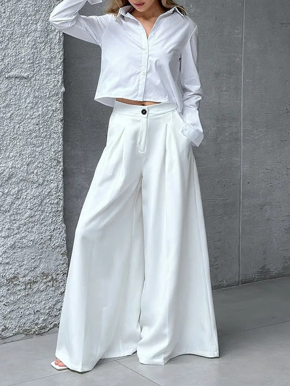 BKLD White Wide Leg Pants High Waisted New Fashion 2025 Autumn Women Clothing Loose Dropping Temperament Pants Solid Color
