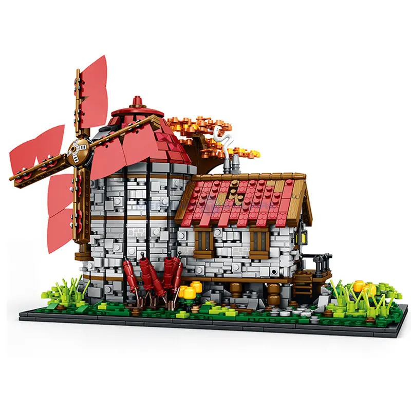 Windmills Town MOC European Century Architecture Model Blocks Winnower House Building Bricks Set Ideas Gift Toy Boys Girls Kids