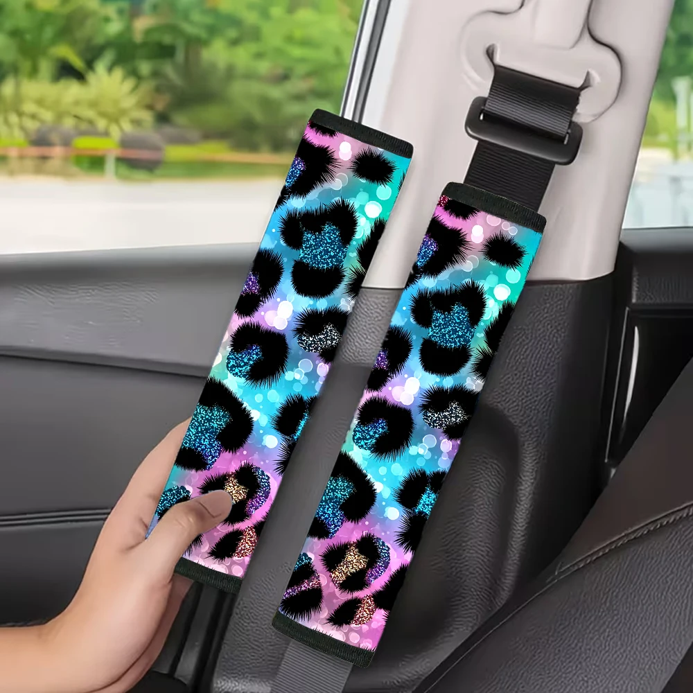 Weiche Autosicherheitsgurt-Schulterpolster mit Traumhaftem Farbverlauf und Leopardenmuster, Passend für Alle Automodelle, Hergestellt aus Schwamm-Material