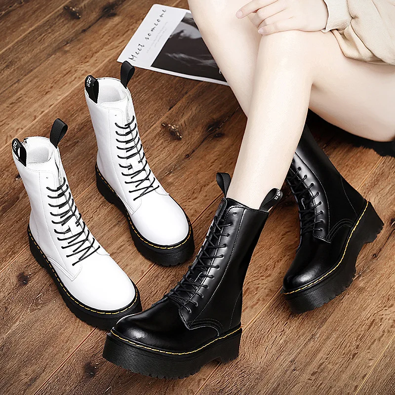 Autumn Winter Classic Black Women's Ankle Boots 2024 High Quality Leather Platform Boots Women Designer Brand Boots botas mujer