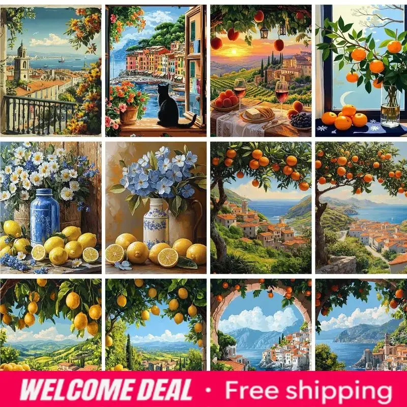 2026   Oil Painting By Numbers On Canvas Lemon Tree Coloring By Numbers For Adults Gift For Handiwork Home Decor Landscape