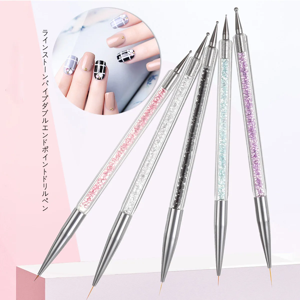 5 uds pincel delineador de rayas pincel de uñas pluma de pintura de uñas herramienta de punteado accesorios de Arte de uñas recogedor de diamantes de imitación herramientas de dibujo