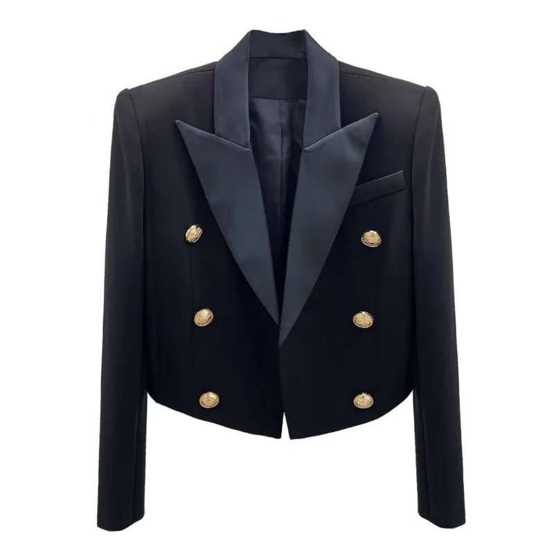 

Miiiix 2024 Temperament Socialite Double Breasted Suit Jacket Women's Short Design Sense Black Small Fragrant Style Coat Top