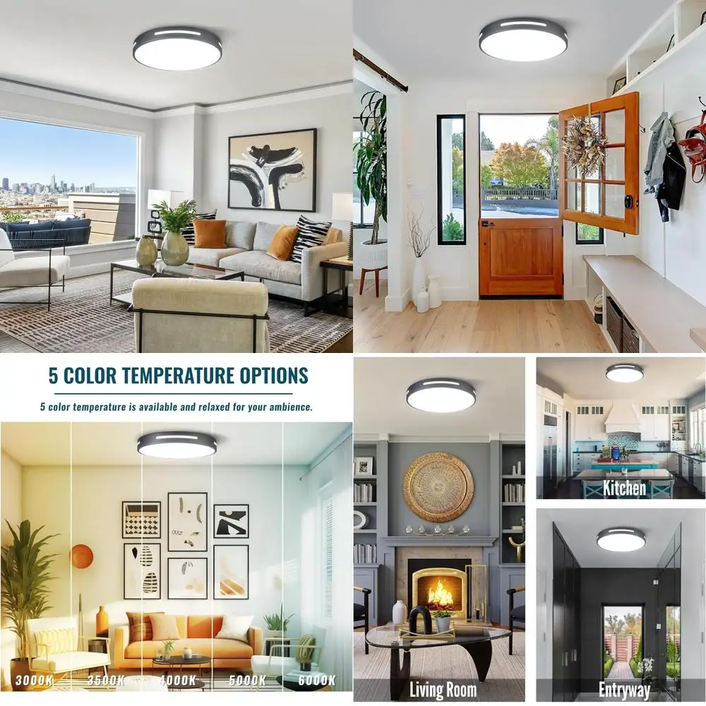 

Set of 2, 15 36W Dimmable LED Flush Mount Ceiling Lights for Kitchen, Bedroom, Bathroom, Living Room - Black