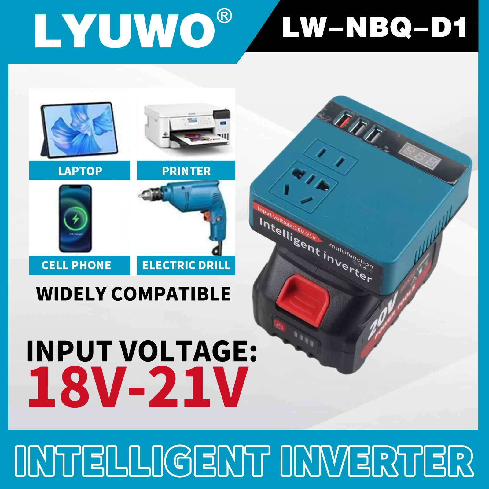 

Suitable For MT Lithium Battery Inverters, Electric Tool Battery Inverters AC220V/DC5V/20V Outdoor Emergency Operation Inverters