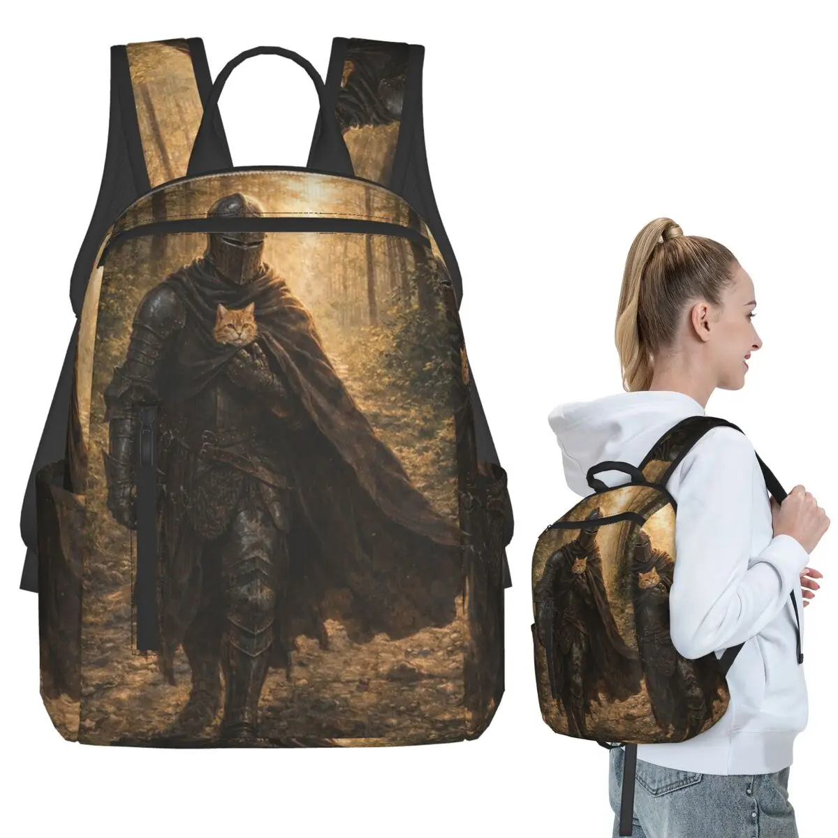 

Knight And Cat Backpack Student BookBag Kids School Bag Computer Shoulder Bags Boys Girls