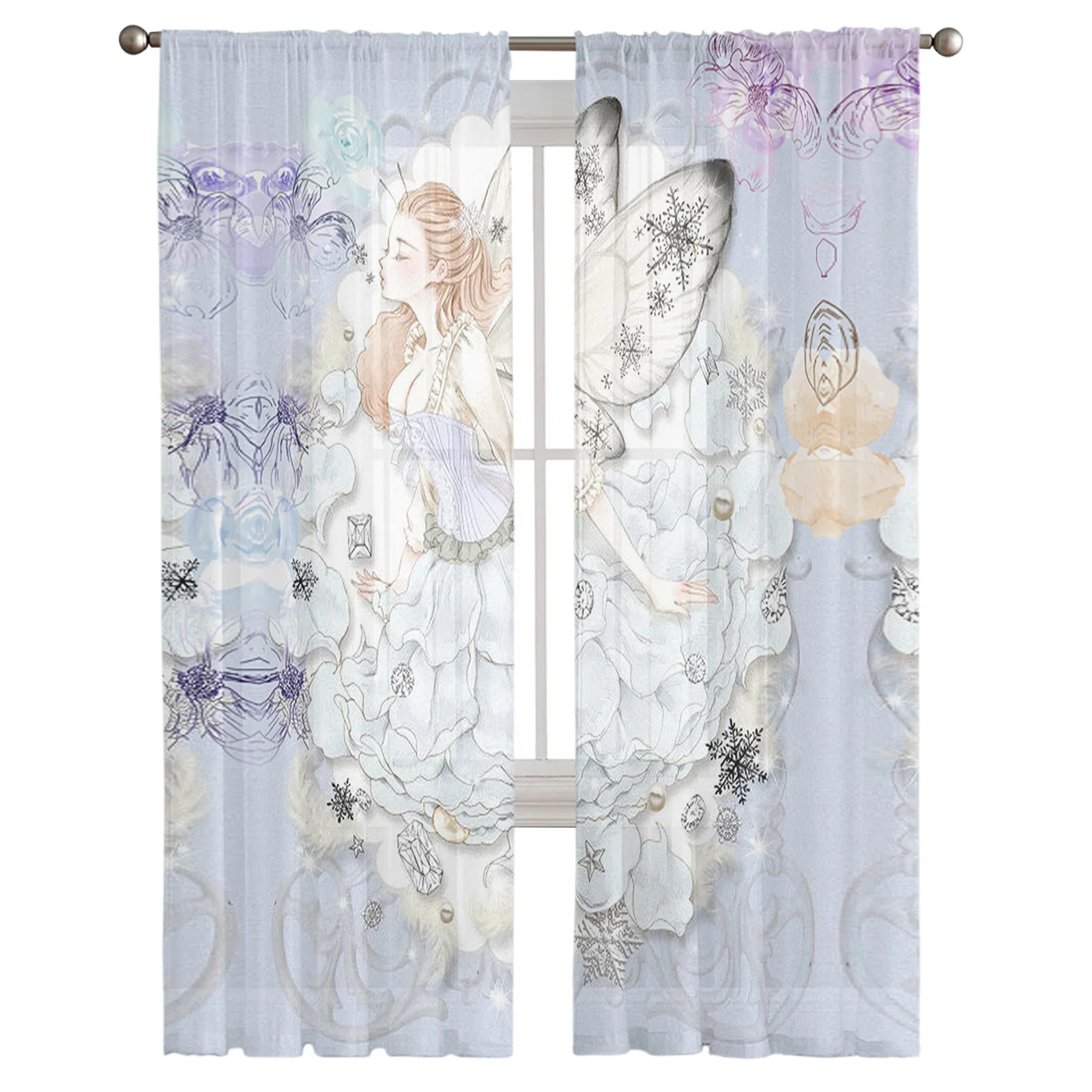 Spirit Flower Wing Star Sheer Curtains For Living Room Window Long Tulle Kids Bedroom Kitchen Decoration Curtain Voile Drapes