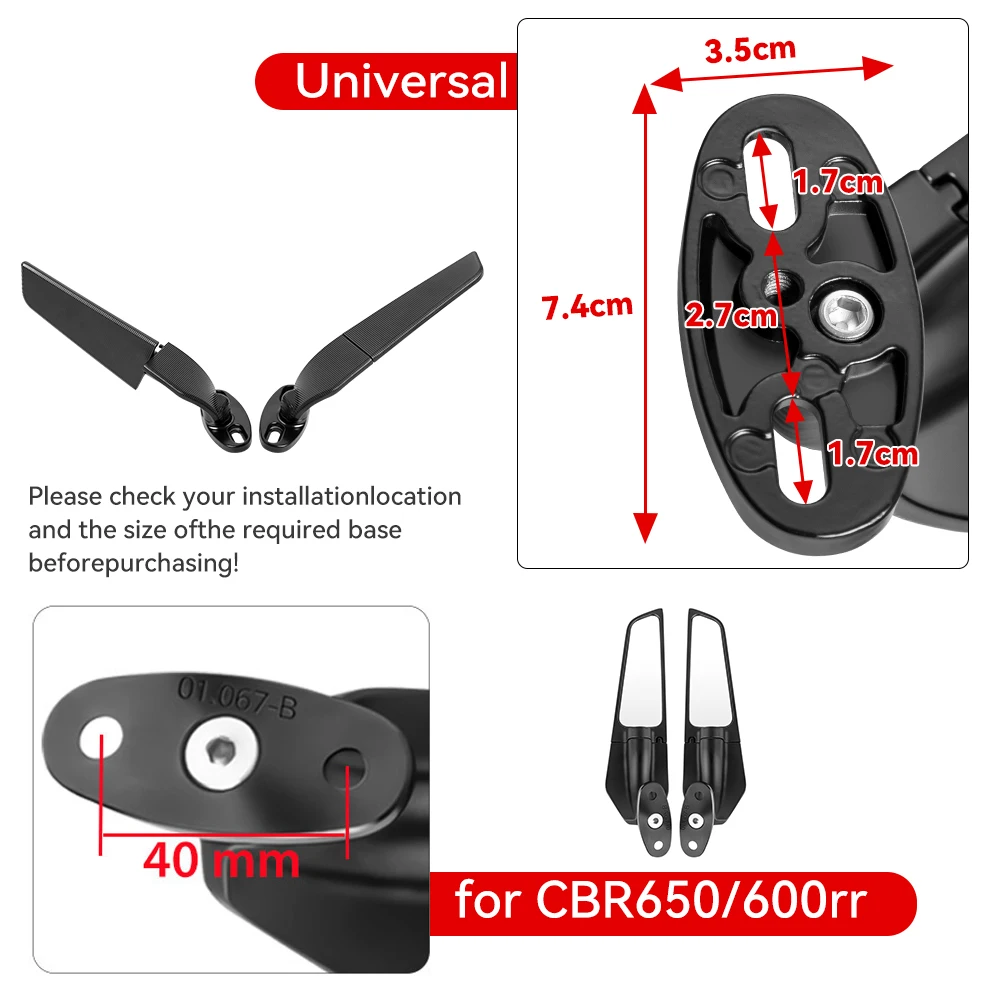 For Honda CBR650R F CBR1000RR CBR 190 250 300 400 500 600 R RR Motorcycle Modified Wind Wing Adjustable Rotating Rearview Mirror