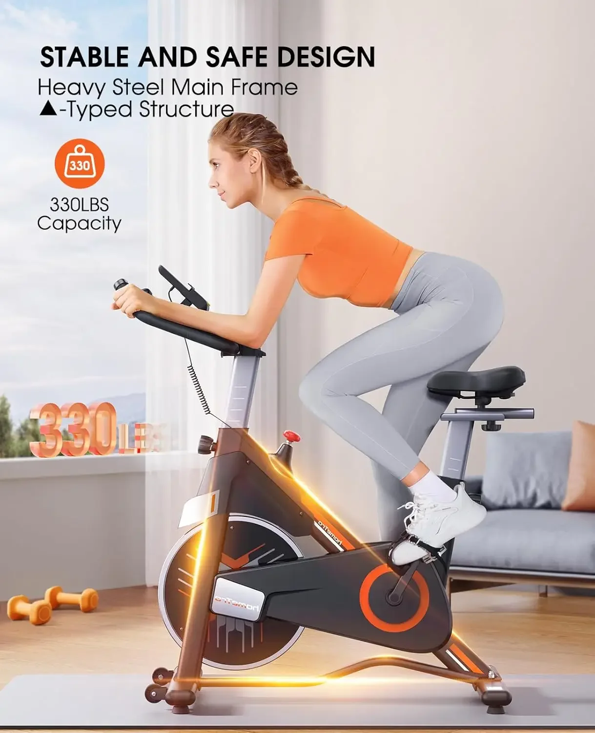 Exercise Bikes,Magnetic Resistance,Quiet Belt Drive Indoor Stable Cycling Bike 330LBs for Home, Monitor & Phone Mount