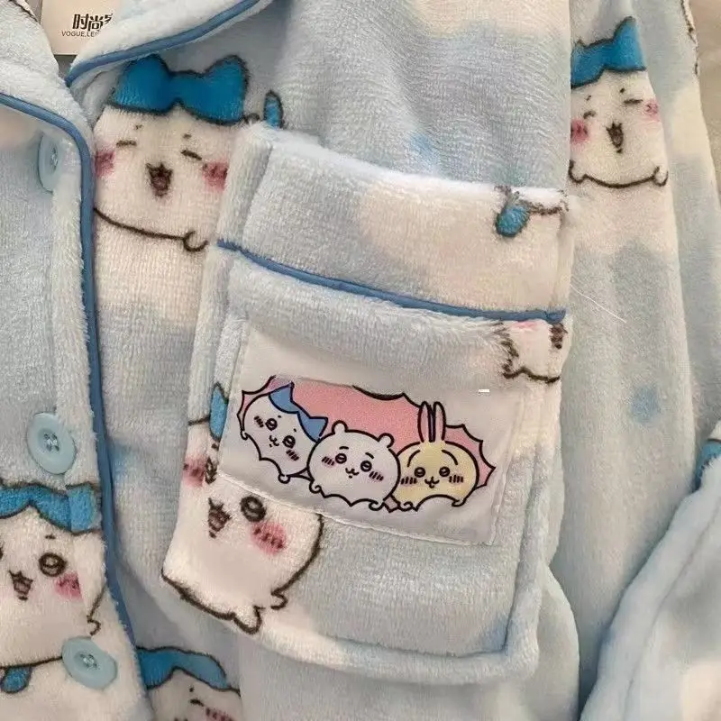 Пижамы Hachiware с героями мультфильмов для девочек, зимние бархатные утолщенные теплые милые пижамные комплекты Usagi, домашняя одежда Hello Kitty, 2 шт.