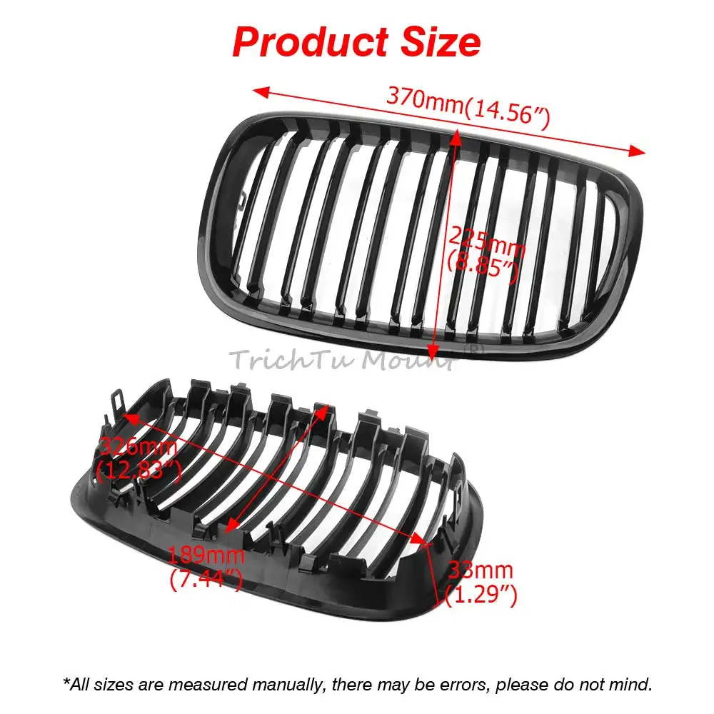 1 Pair Car Grilles Double Line Grille Compatible With BMW X5 E70 X6 E71 2008-2014 High Quality Abs Plastic Glossy Black Grille