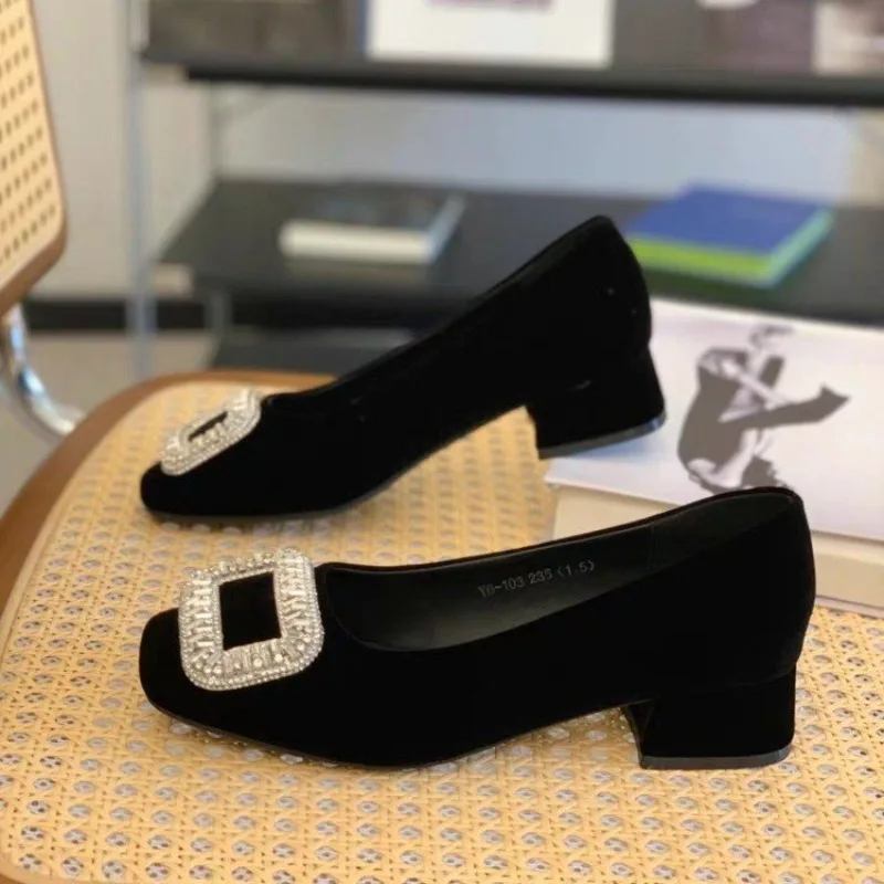 

High Heel Women's Thick Heels 2026 Autumn New Fashion Versatile Sexy Korean Edition Rhinestone Square Head Single Shoe Women