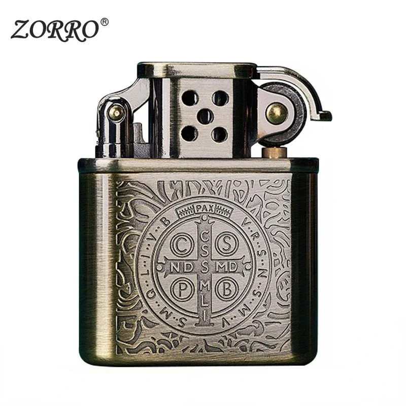Zorro Kerosene Lighter Vintage Grinding Wheel Retro Metal Constantine Flint Copper Oil Gasoline Lighter Antique Series Lighter