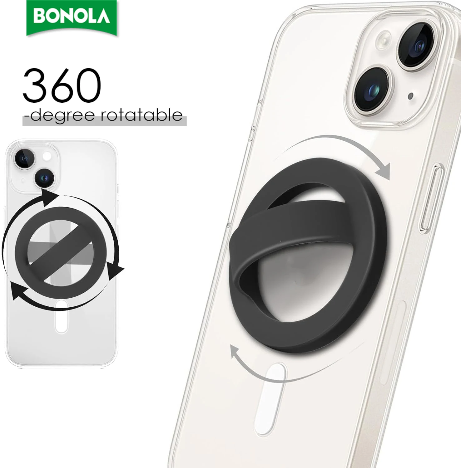 Bonola Magnetic Silicone Ring Grip Phone Holder for iPhone 16/15/14/13/12 Series Loop Grip Stand Comfy for Samsung S24 Ultra/S23