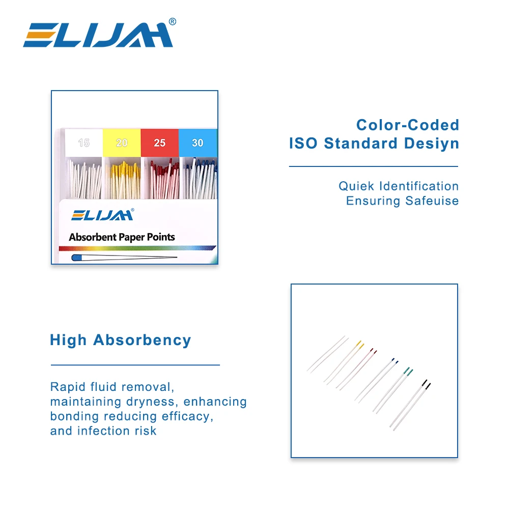 

ELIJAH Dental Absorbent Paper Points with Markings Large Taper Cotton Fiber Tips Strong Absorption Pure Cotton Fiber Paper