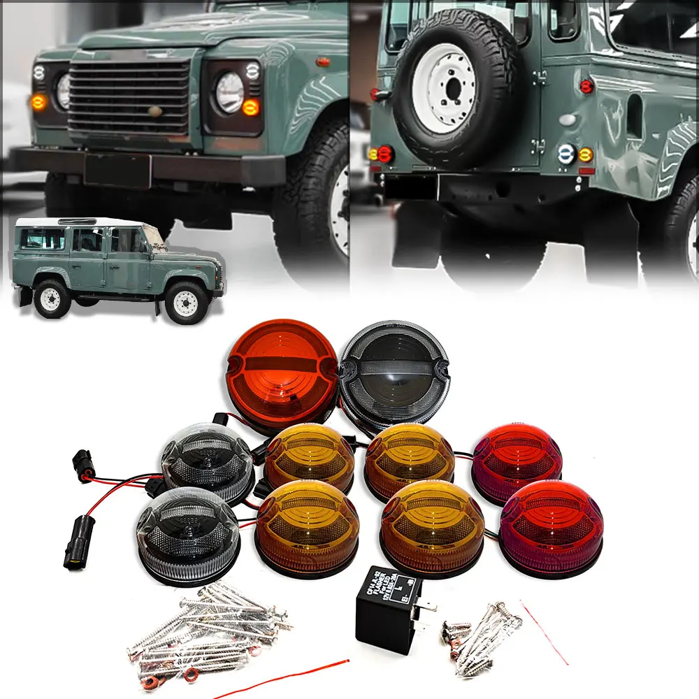 10 sztuk/zestaw przydymione soczewki kompletny zestaw do modernizacji lampy Led do Land Rover Defender 1990-2016 przednie tylne światła boczne