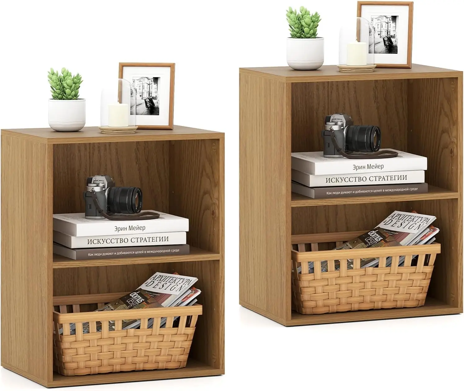 2-Cube Bookcase, Floor Standing Open Bookshelf, 5-Position Adjustable Shelf, Modern Display Shelf, Anti-Toppling Kits,Customized