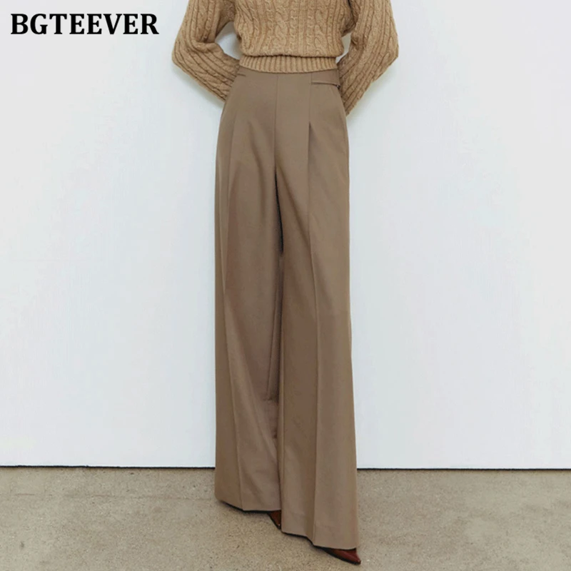 

BGTEEVER Vintage Loose Suit Pants for Women Spring Autumn Elegant Pockets Ladies Wide Leg Trousers