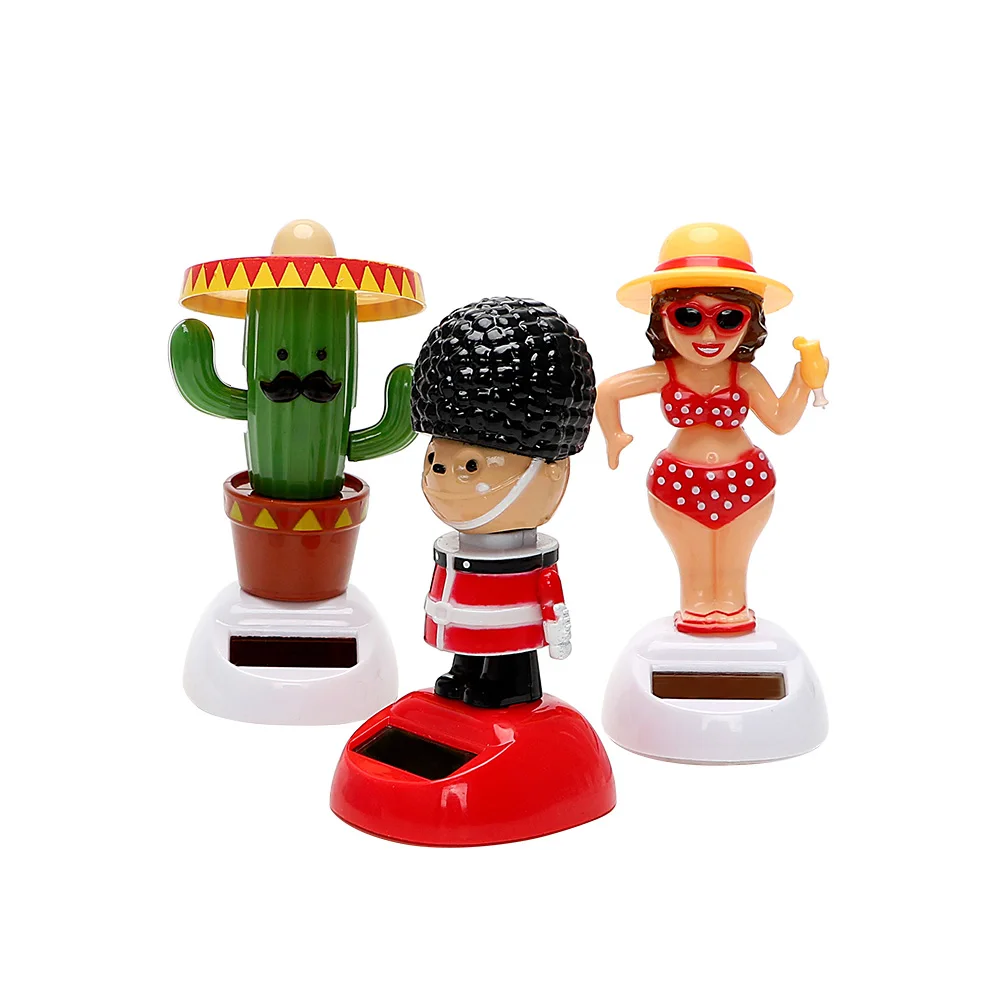 Solar Powered Dancing Shaking Head Cartoon Soldier Auto Dashboard Decoration Car Ornaments Girl Car Accessories Cute Cactus