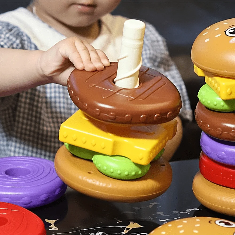 Stacking Burger Shape Toy, Multi-Color Recognition, Hand-Eye Coordination and Rotation Educational Puzzle Christmas Gift