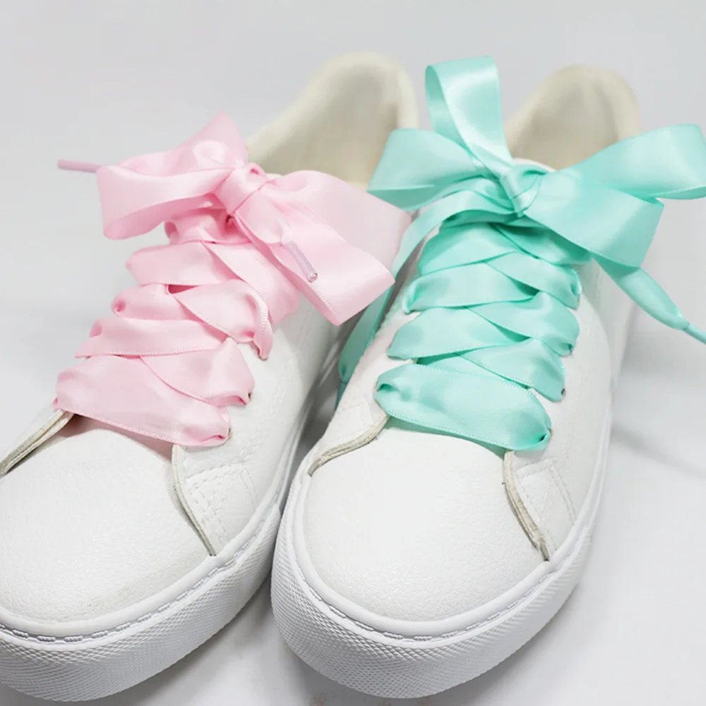 1Pair 2 CM Width  Silk Shoe Laces Satin Ribbon Flat Shoelaces Women Sneakers Shoelace Boots Laces for Shoes Length 100/120/150cm